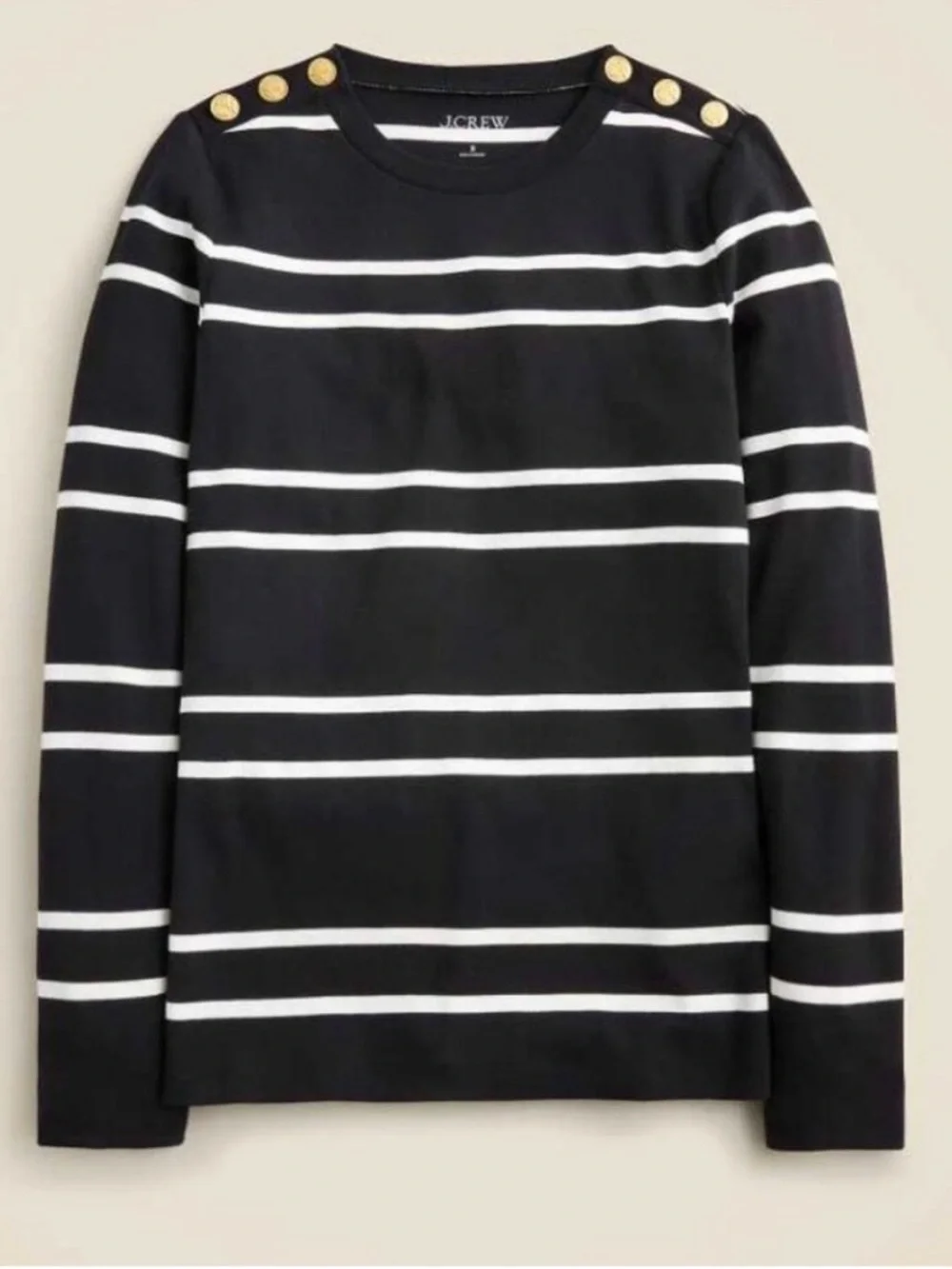 J Crew Perfect Fit longsleeve crewneck t-shirt with lion buttons black white